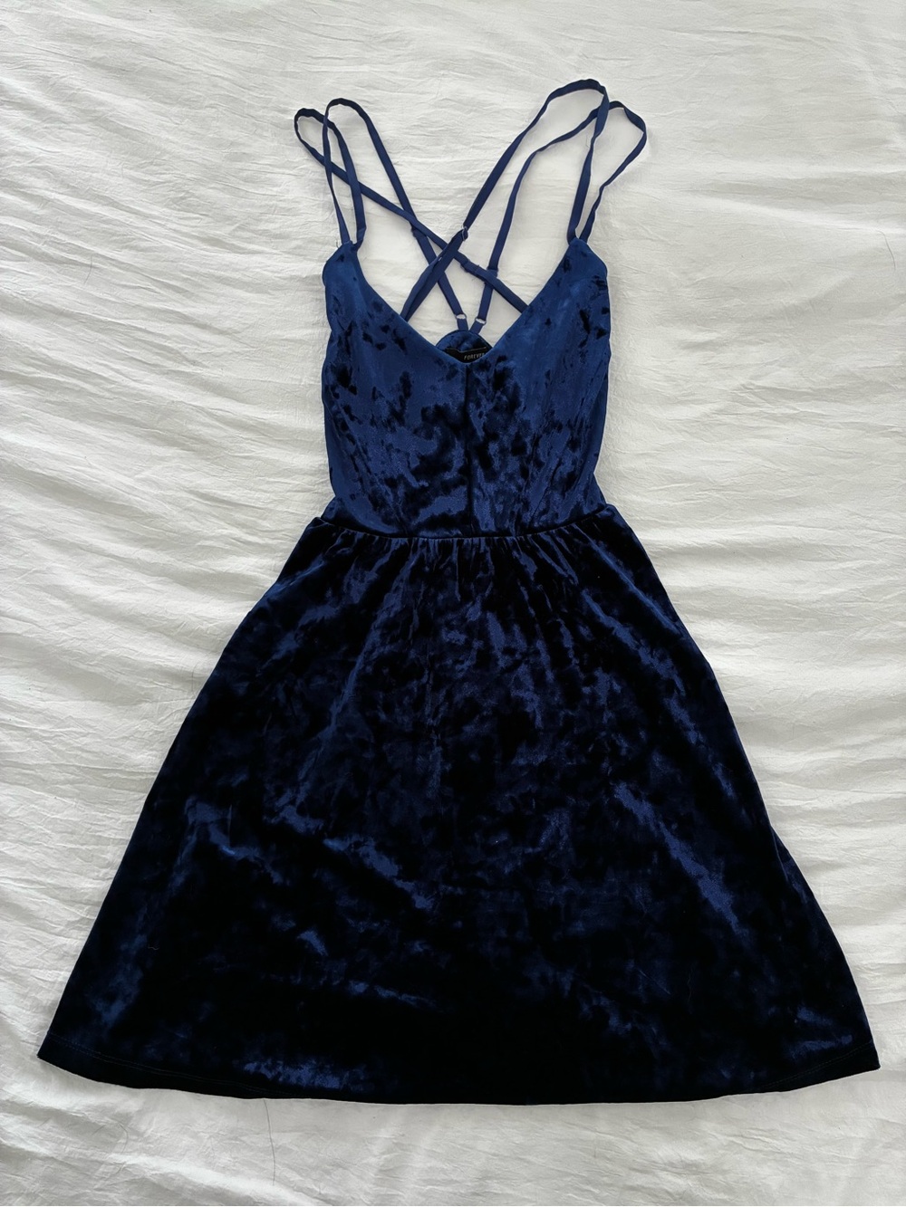 Forever 21 Navy Blue Crushed Velvet Strappy Mini Dress